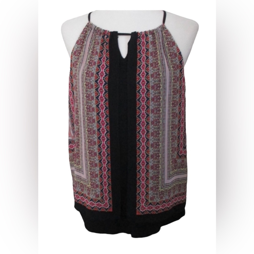 A. Byer String Tie Neck Print Sleeveless Top Size L